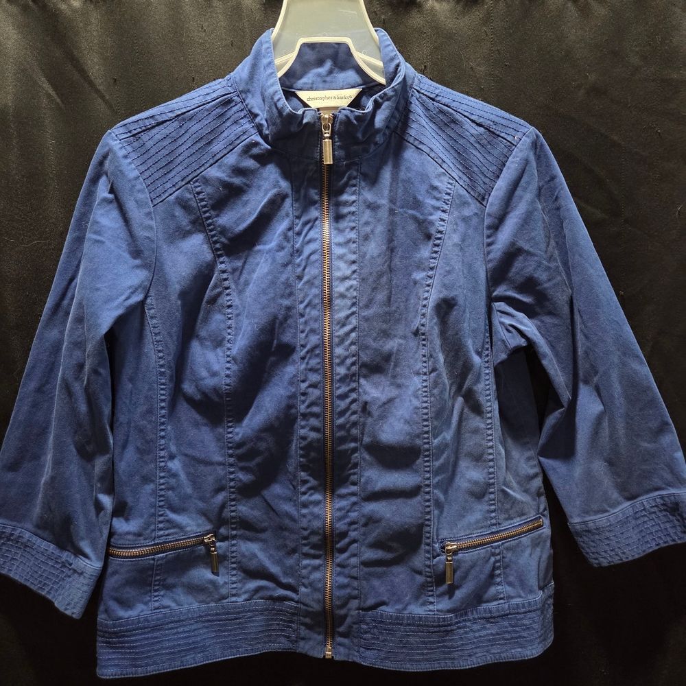 Christopher & Banks Moto Jacket Denim Cotton Blend Full Zip SZ M
